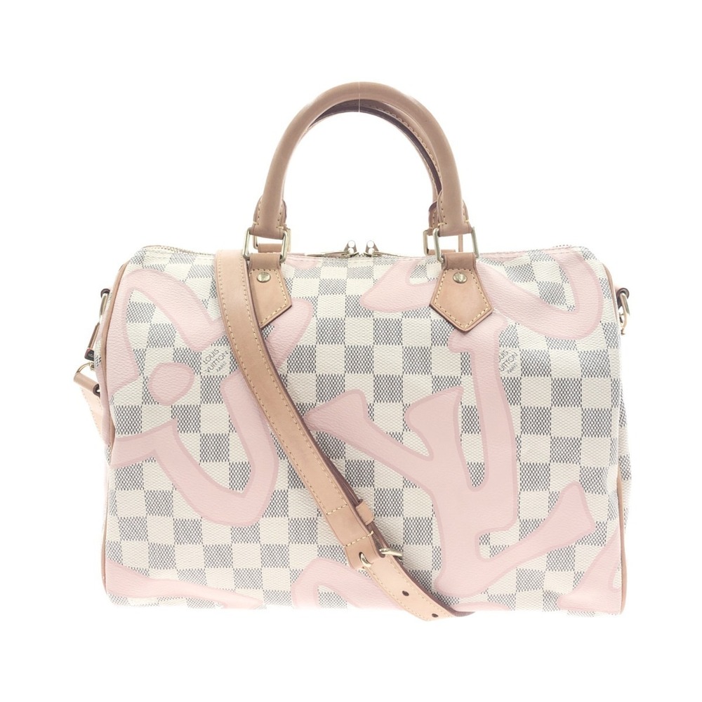 Louis Vuitton Damier Azur White Tahiti Speedy Bandouliere bag Pink